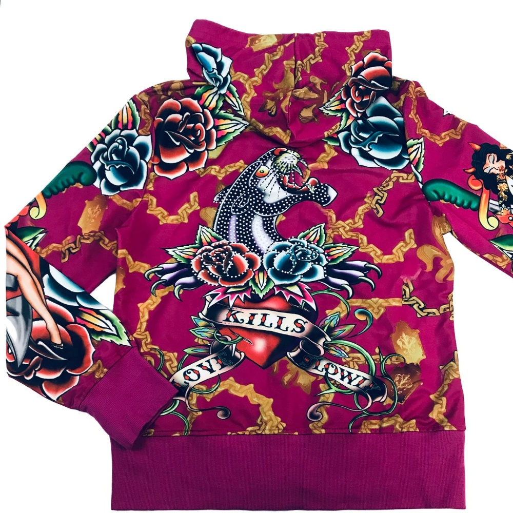 🔥LAST ONE Fuchsia Tattoo Print Hoodie - Picture 2 of 3